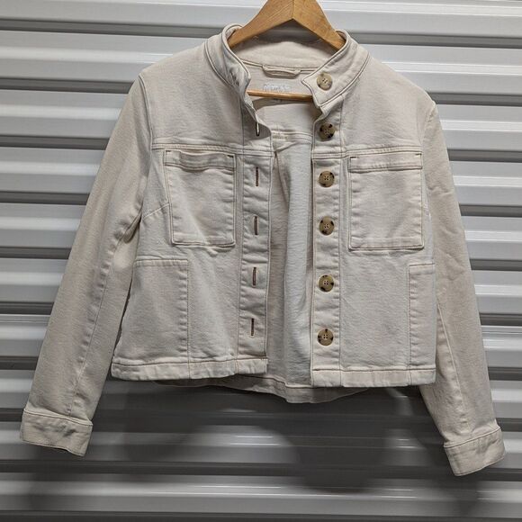 J. Jill Size Small Petite Cream Button Front Denim Jean Jacket - Picture 3 of 8